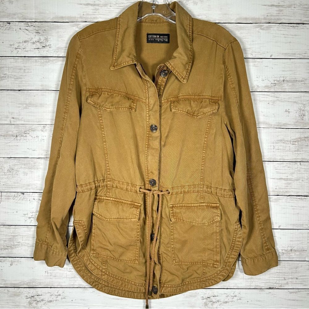 Cotton On Field Utility Shirt Lightweight Jacket Viscose Mustard Brown Sz 8